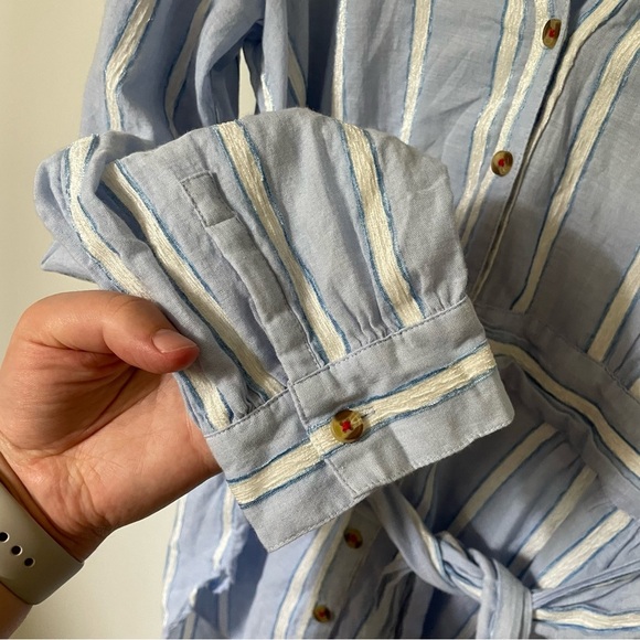 Anthropologie Building 18 South Seas Tunic Blue Striped Tie Waist Size 12 - Picture 6 of 10